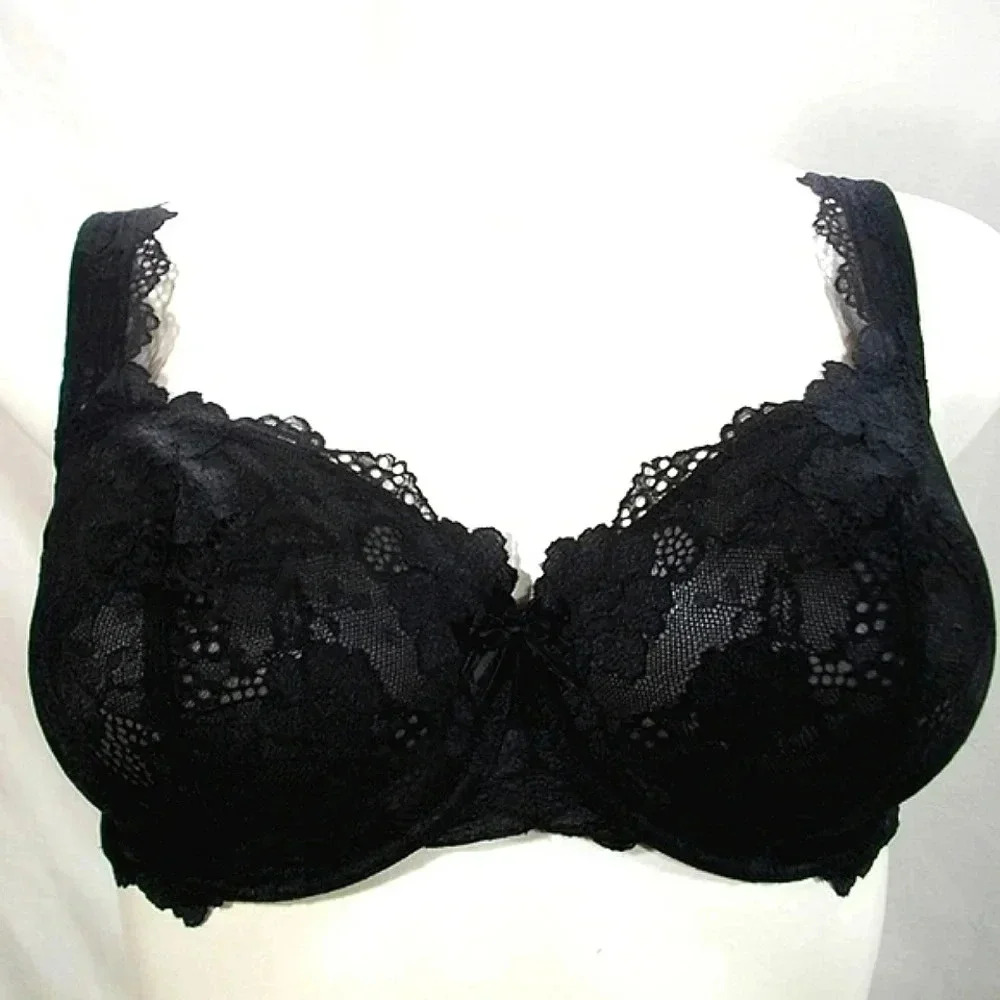 38D Felina 110026 Monica Unlined Lace Semi Demi UW Bra Black NWT